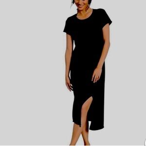 Frank & Eileen | Tee Lab black raw edge midi t shirt dress